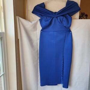 ASOS Cobalt Blue Dress Off-the-Shoulder Neckline and mesh panel Sz 6 Women's NWT